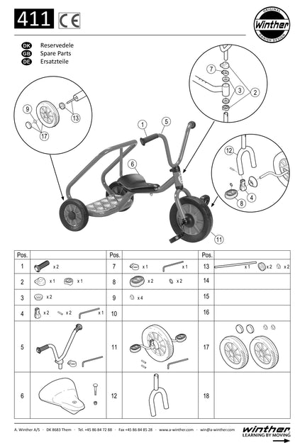 Winther Mini Viking Mini Ben Hur Push Bike (Model No. 411) Spare Parts