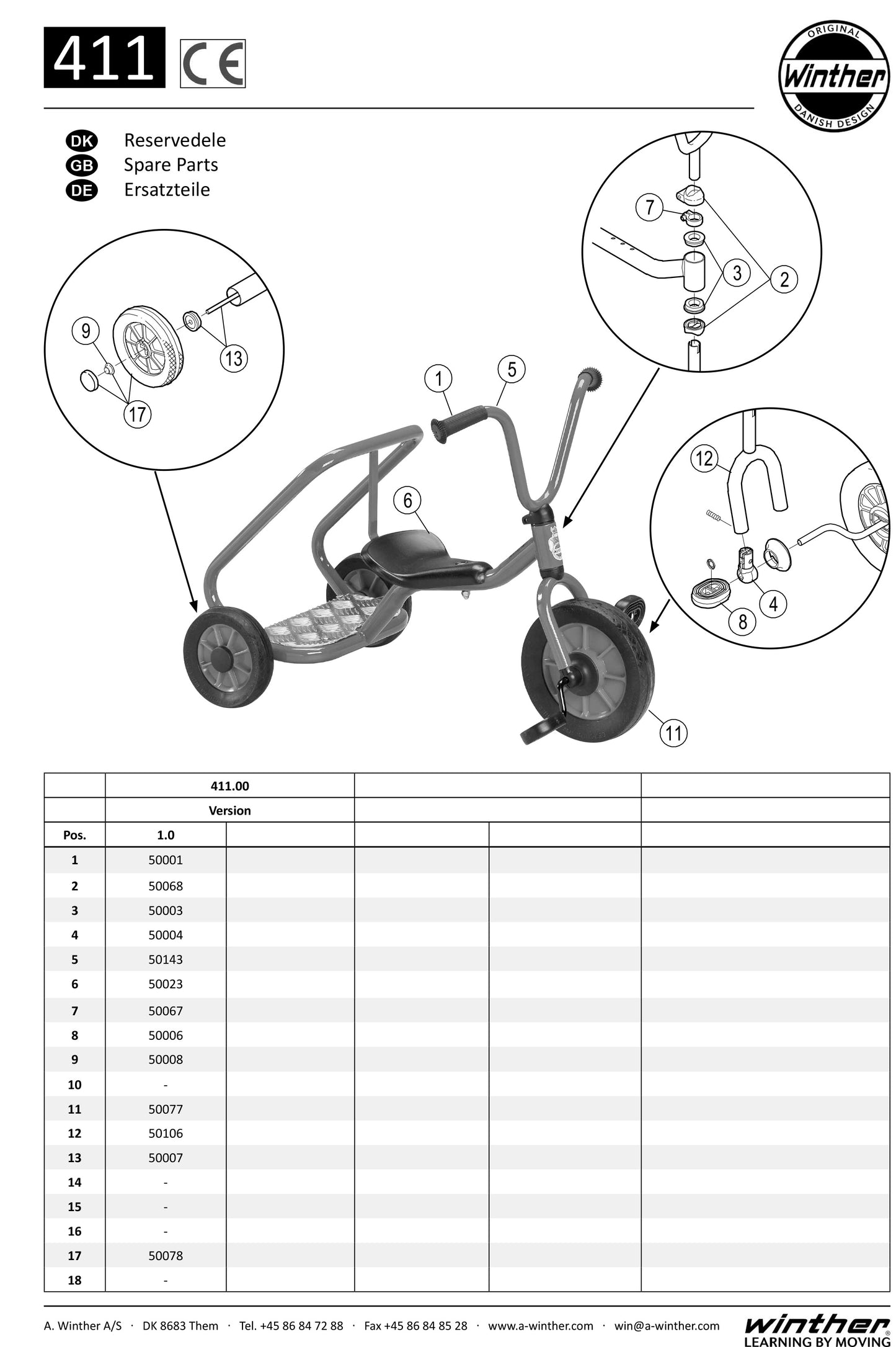 Winther Mini Viking Mini Ben Hur Push Bike (Model No. 411) Spare Parts