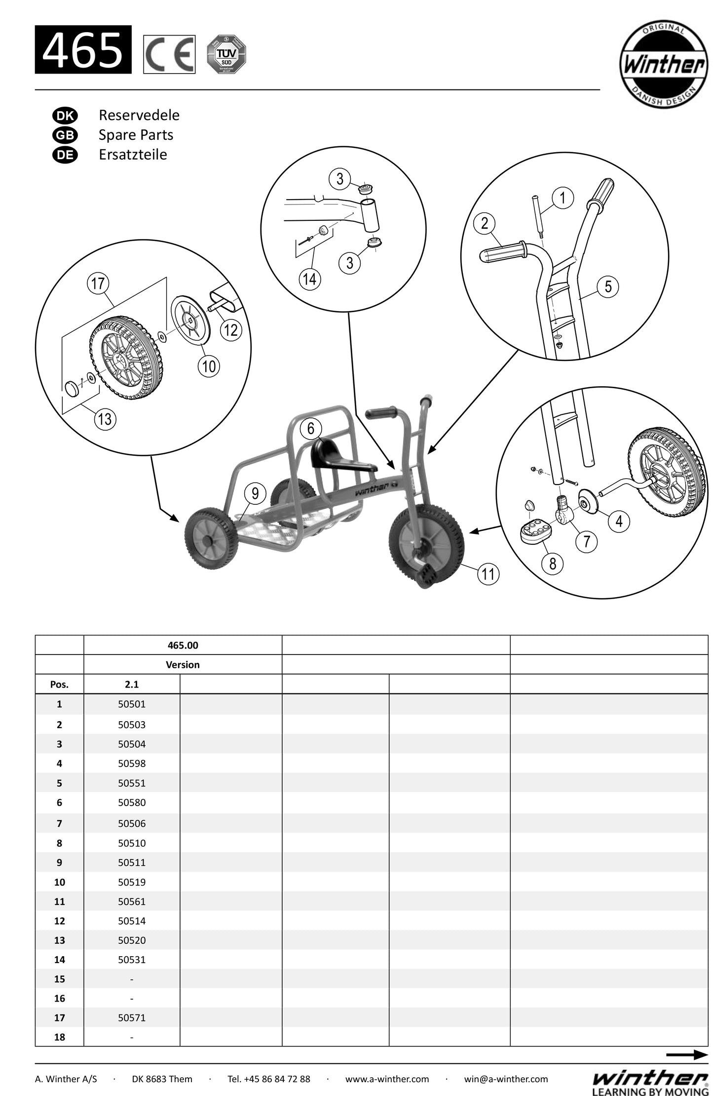 Winther Viking Ben Hur Trike (Model No. 465) Spare Parts