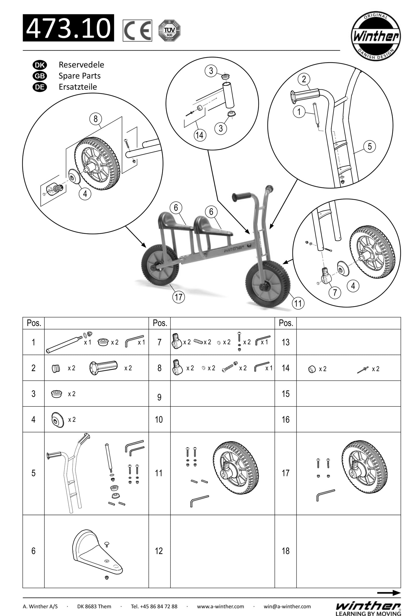Winther Viking Tandem Bike Runner (Model No. 473) Spare Parts