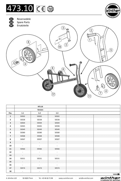 Winther Viking Tandem Bike Runner (Model No. 473) Spare Parts