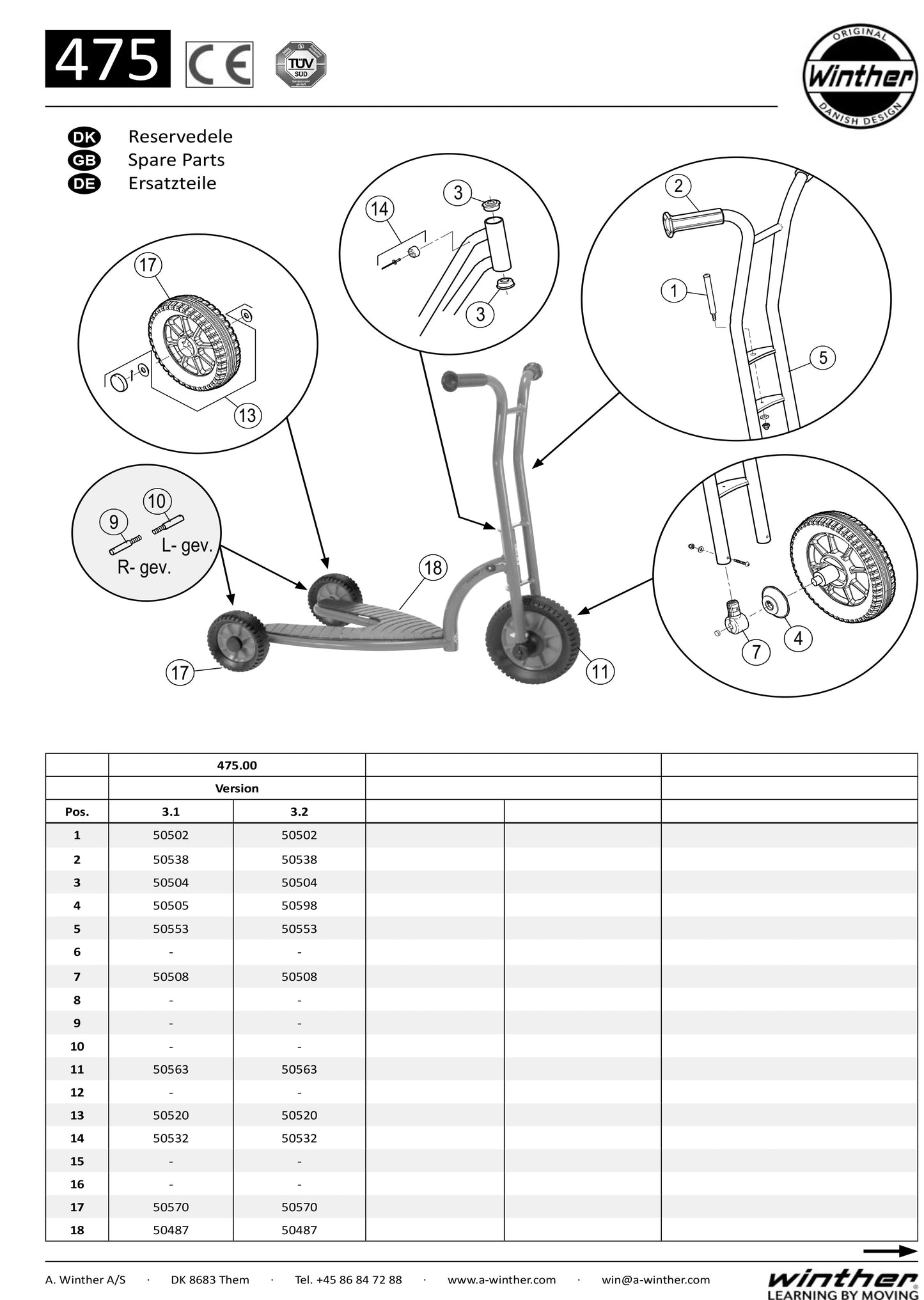 Winther Viking Safety Roller (Model No. 475) Spare Parts