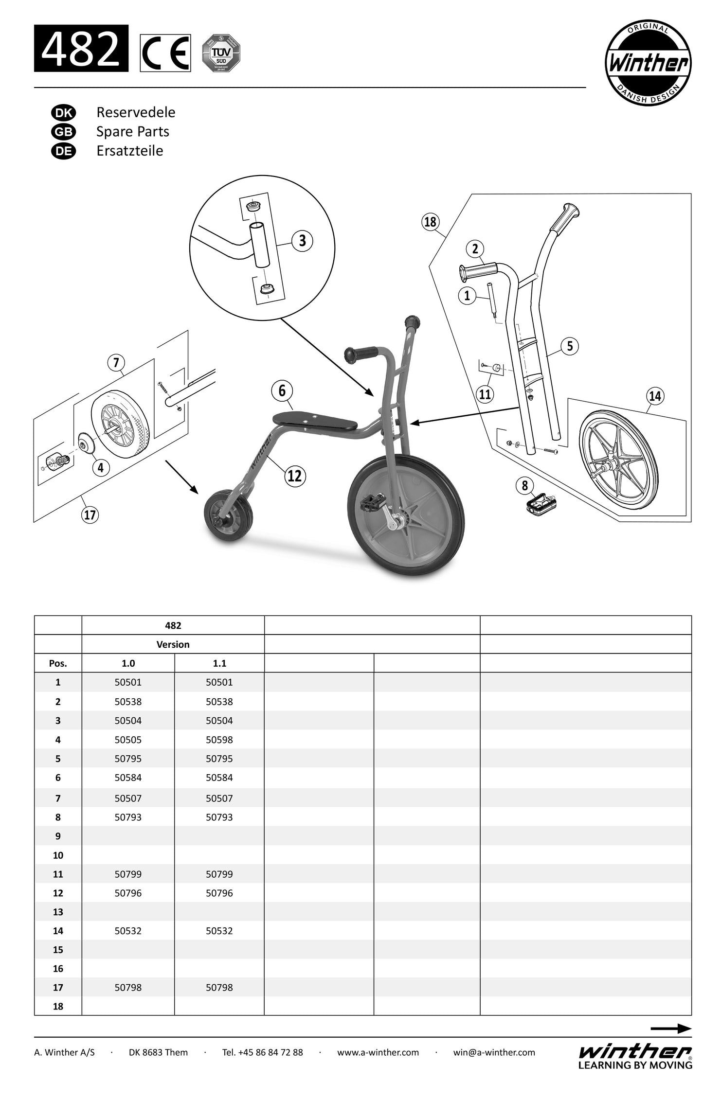 Winther Viking Explorer Small Penny Farthing (Model No. 482) Spare Parts