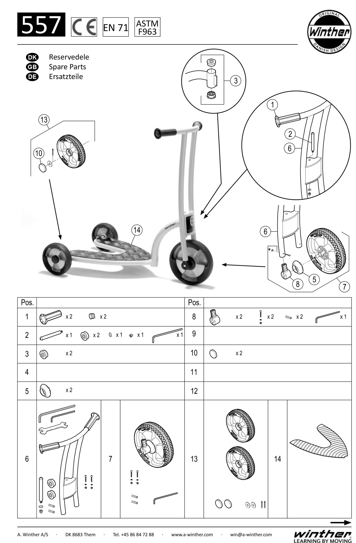 Winther Circleline Three-Wheel Scooter (Model No. 557) Spare Parts