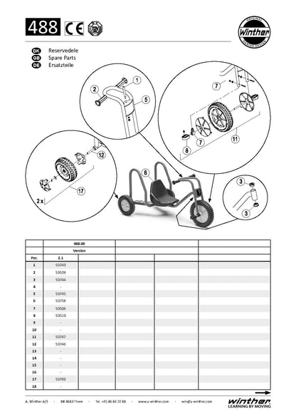 Winther Explorer BobKart (Model No. 488) Spare Parts